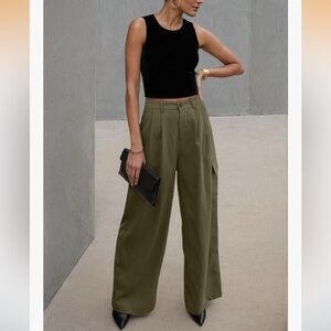 Olive Wide-Leg Cargo Pants